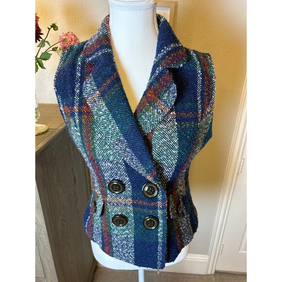 CAbi | Vintage Wool Blend Double Breasted Plaid Vest | Small - Picture 4 of 14